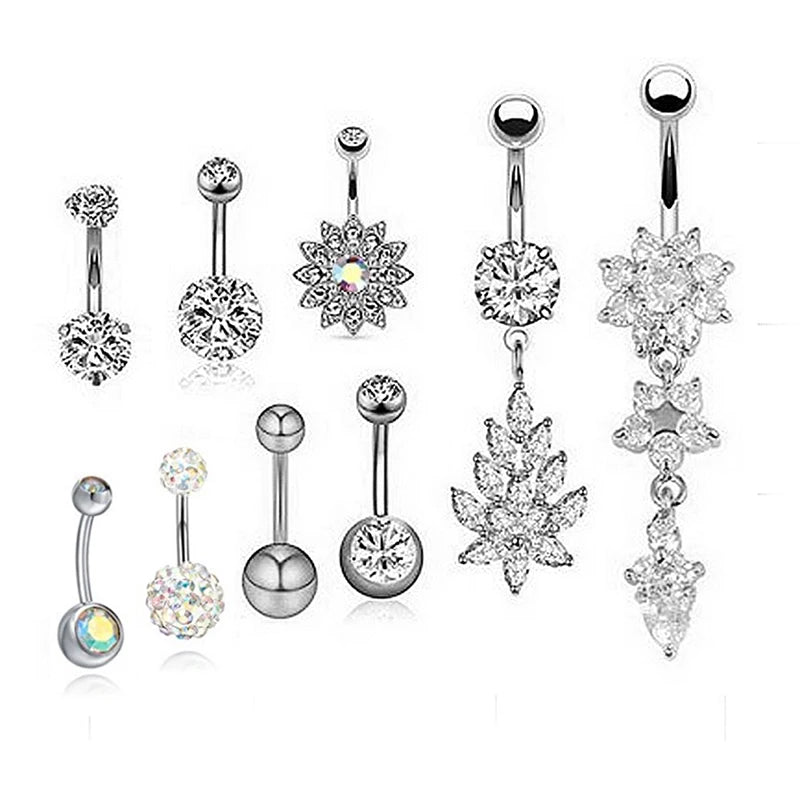 5-12pc/Set Cute Dangle Belly Ring Pack 14G Navel Piercing Bulk Sexy Belly Ring Set Belly Button Ring Lot Pircing Ombligo Jewelry