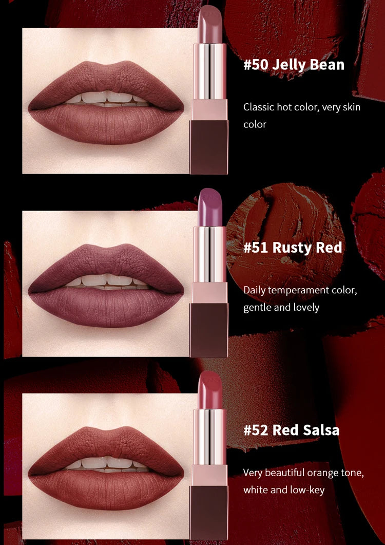 CHARMACY Waterproof Durable Easy To Wear Lipstick Natural Matte Red Velvet Lip Stick Lip Coloring Makeup Women Beauty Cosmetics