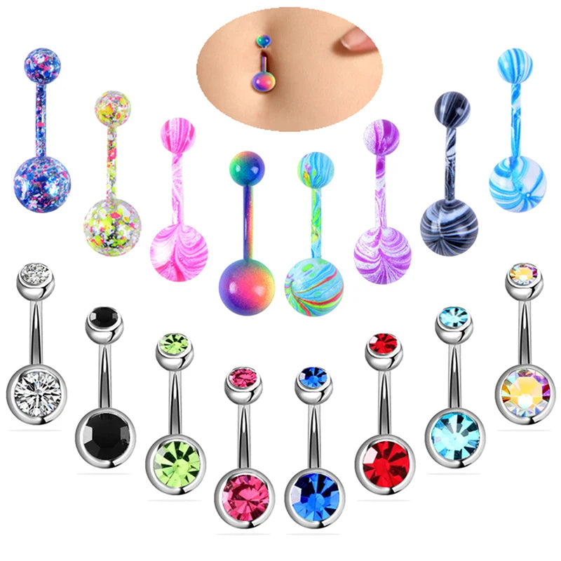 5-12pc/Set Cute Dangle Belly Ring Pack 14G Navel Piercing Bulk Sexy Belly Ring Set Belly Button Ring Lot Pircing Ombligo Jewelry