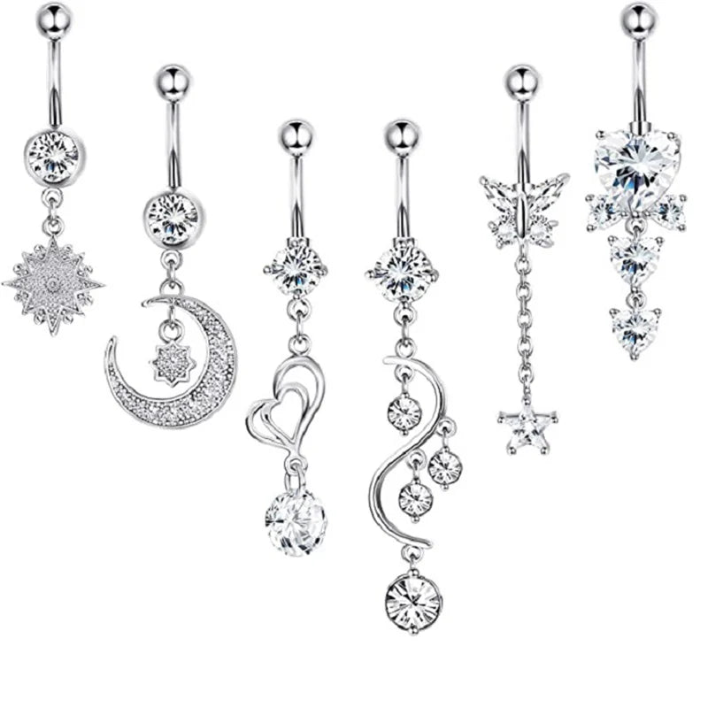 5-12pc/Set Cute Dangle Belly Ring Pack 14G Navel Piercing Bulk Sexy Belly Ring Set Belly Button Ring Lot Pircing Ombligo Jewelry