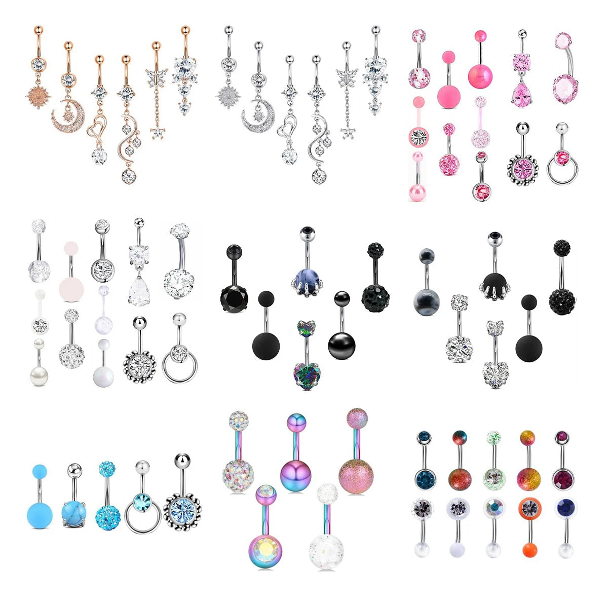 5-12pc/Set Cute Dangle Belly Ring Pack 14G Navel Piercing Bulk Sexy Belly Ring Set Belly Button Ring Lot Pircing Ombligo Jewelry