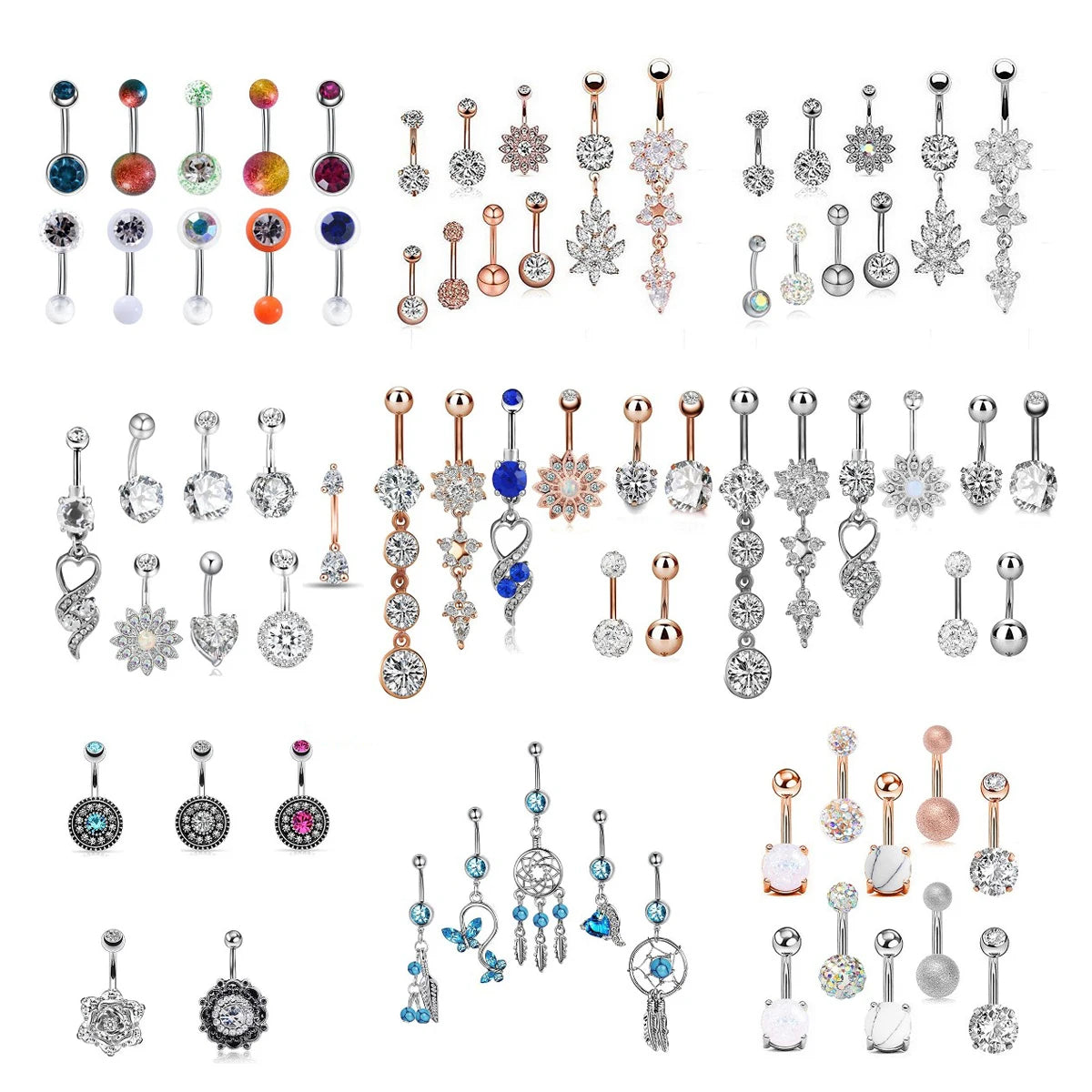 5-12pc/Set Cute Dangle Belly Ring Pack 14G Navel Piercing Bulk Sexy Belly Ring Set Belly Button Ring Lot Pircing Ombligo Jewelry