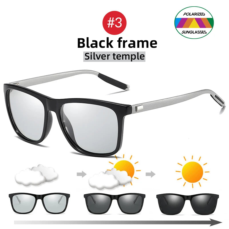 VIVIBEE Farbwechsel Grauer Rahmen Photochrome Polarisierte Sonnenbrille Herren Quadratisch Klassisch Chamäleon Brille Übergangslinsen