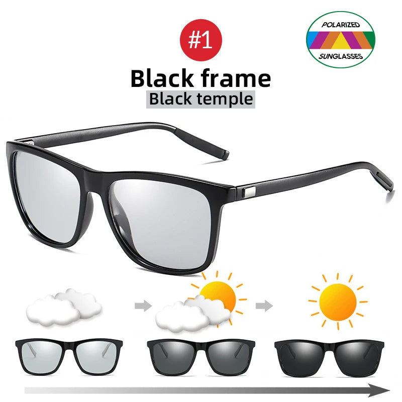 VIVIBEE Farbwechsel Grauer Rahmen Photochrome Polarisierte Sonnenbrille Herren Quadratisch Klassisch Chamäleon Brille Übergangslinsen