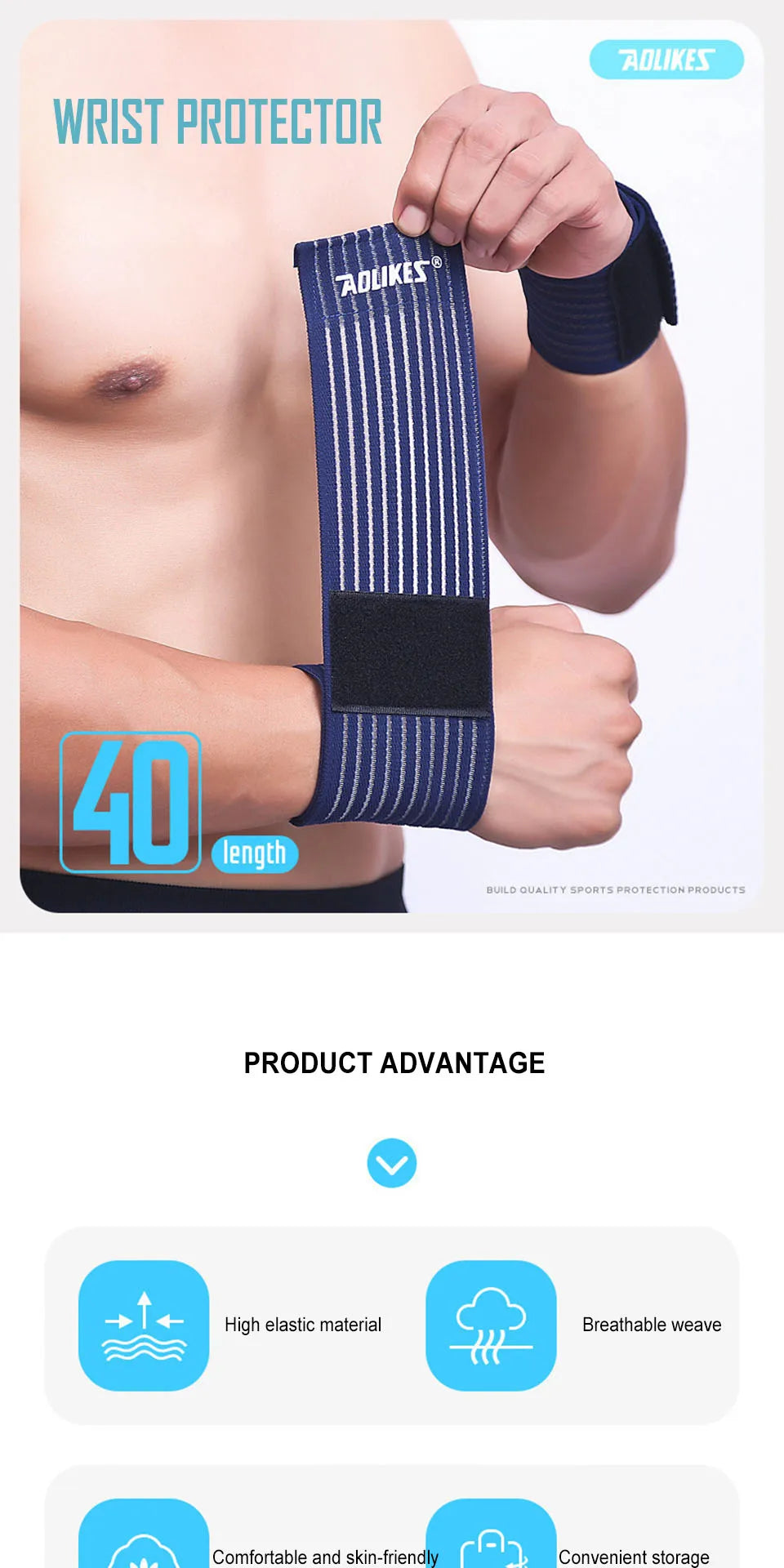 AOLIKES 1PCS Elastic Sport Bandage Wristband hand Gym Support wrist brace Wrap Tennis Cotton Weat band Fitness Powerlifting