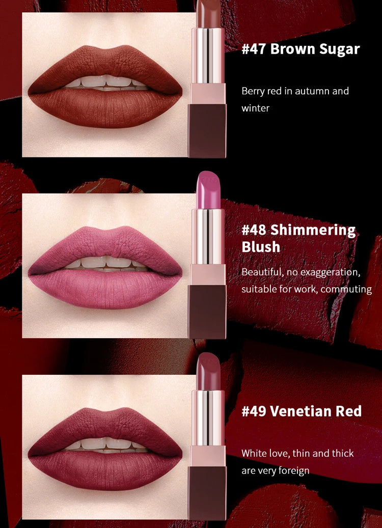 CHARMACY Waterproof Durable Easy To Wear Lipstick Natural Matte Red Velvet Lip Stick Lip Coloring Makeup Women Beauty Cosmetics