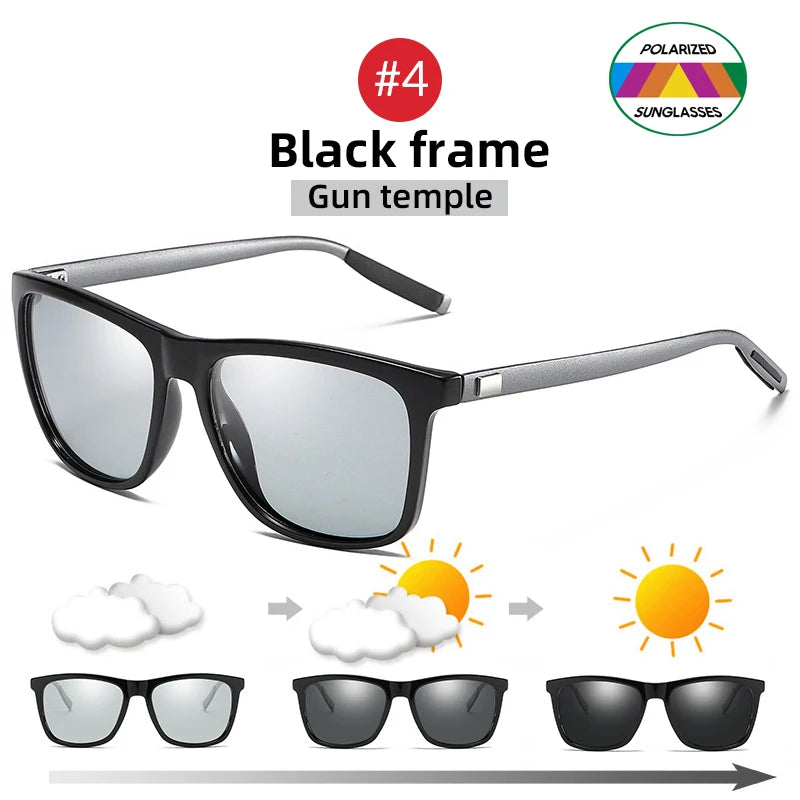 VIVIBEE Farbwechsel Grauer Rahmen Photochrome Polarisierte Sonnenbrille Herren Quadratisch Klassisch Chamäleon Brille Übergangslinsen