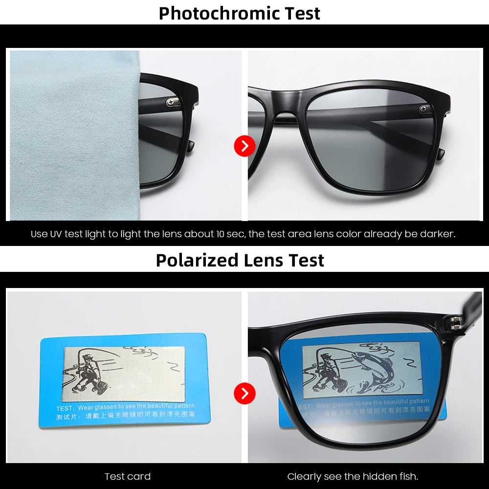 VIVIBEE Farbwechsel Grauer Rahmen Photochrome Polarisierte Sonnenbrille Herren Quadratisch Klassisch Chamäleon Brille Übergangslinsen