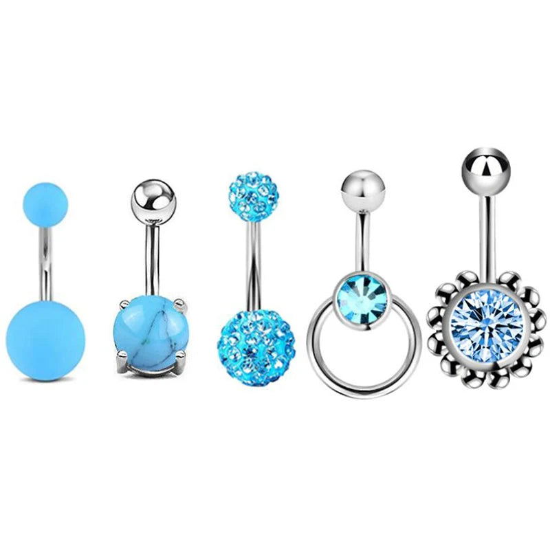 5-12pc/Set Cute Dangle Belly Ring Pack 14G Navel Piercing Bulk Sexy Belly Ring Set Belly Button Ring Lot Pircing Ombligo Jewelry