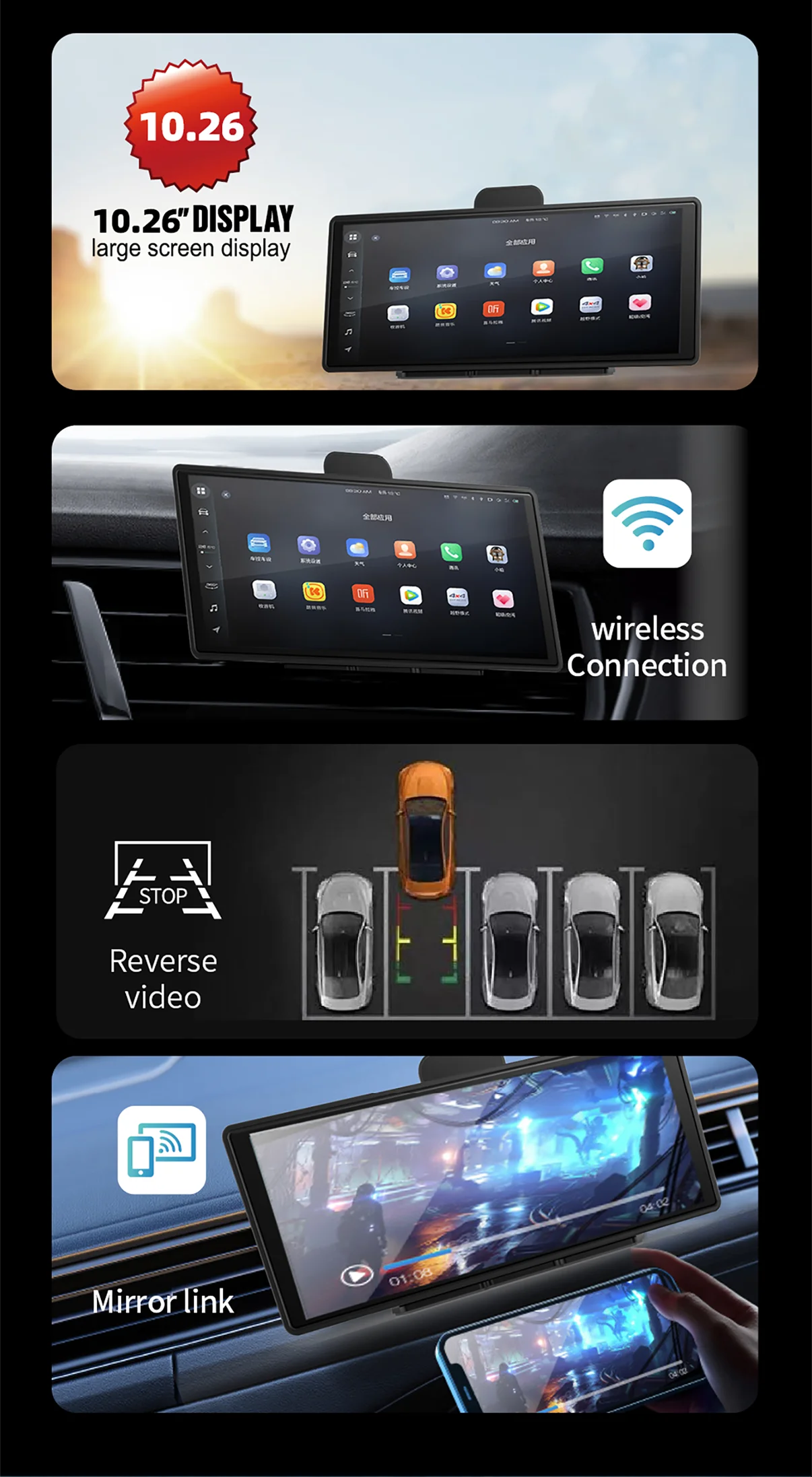 10,26 Zoll Autoradio Multimedia WIFI Video Player Drahtloses Carplay & Android Auto MP5 Player Mit Dash Cam