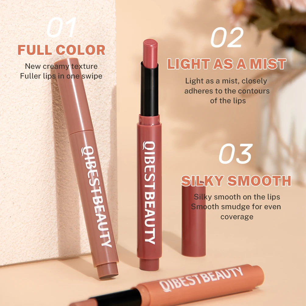 QIBEST Matte Lippenstift Lip Tint Langlebig Samt Lipliner Bleistift Nicht Verblassen Antihaft-Cup Make-Up Lippenstift Lippenbalsam Kosmetik