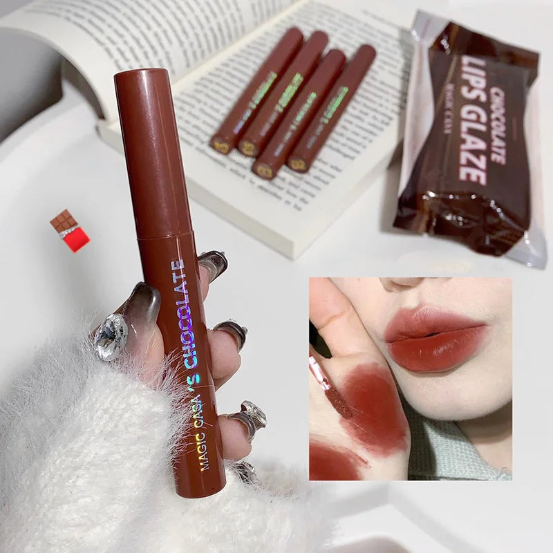 Schokoladen-Lippenglasur-Set, samtig matt, verblasst nicht, lang anhaltender, reichhaltiger Creme-Lippenstift, Milchkaffee-Lippenfarbe, Damen-Make-up, Lippentönung