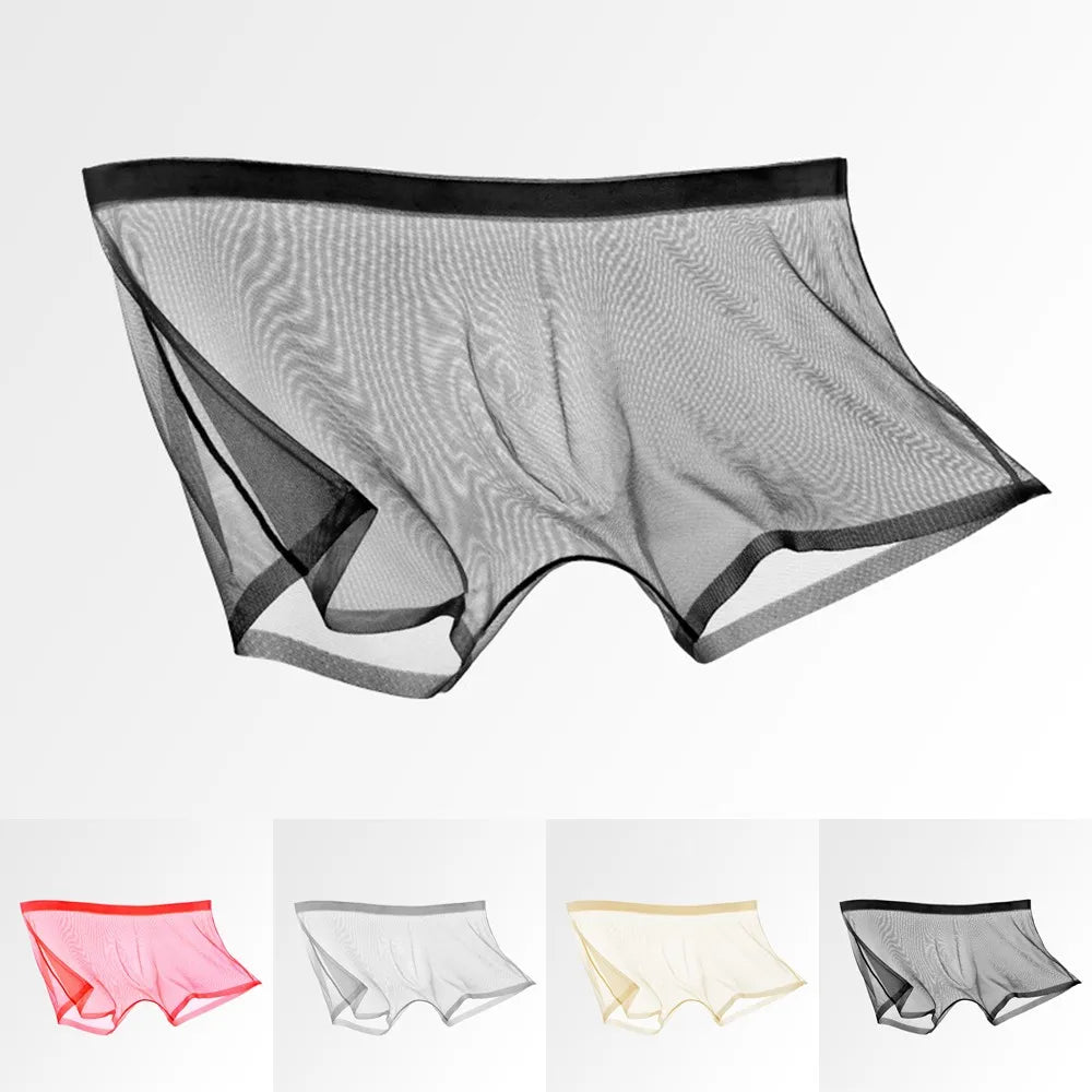 Herrenunterwäsche Transparente Boxershorts Ausbuchtung Eisseide Durchsichtige Unterhose Sexy Slips Niedrige Taille Höschen Dessous Intimates