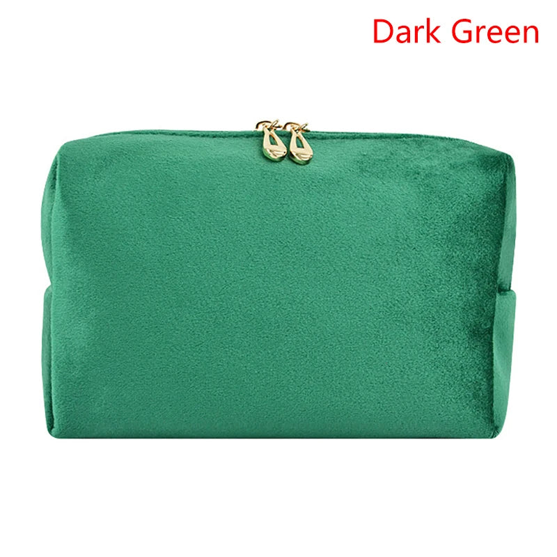 1 Pc Velvet Women Cosmetic Bag Travel Large Makeup Bag Solid Color Zipper Lipstick Storage Bags Female Make Up Organizer Pouch