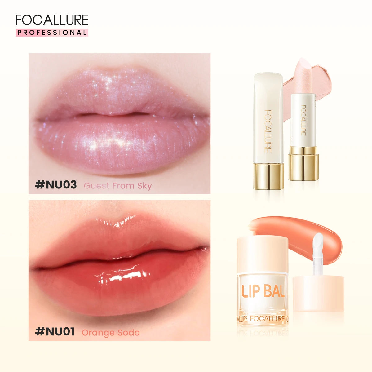 FOCALLURE 2 Stück Lipgloss Diamant-Lippenstift Nicht klebender flüssiger Lippenstift Set Feuchtigkeitsspendende Lip Blam Lippen Make-up Kosmetik