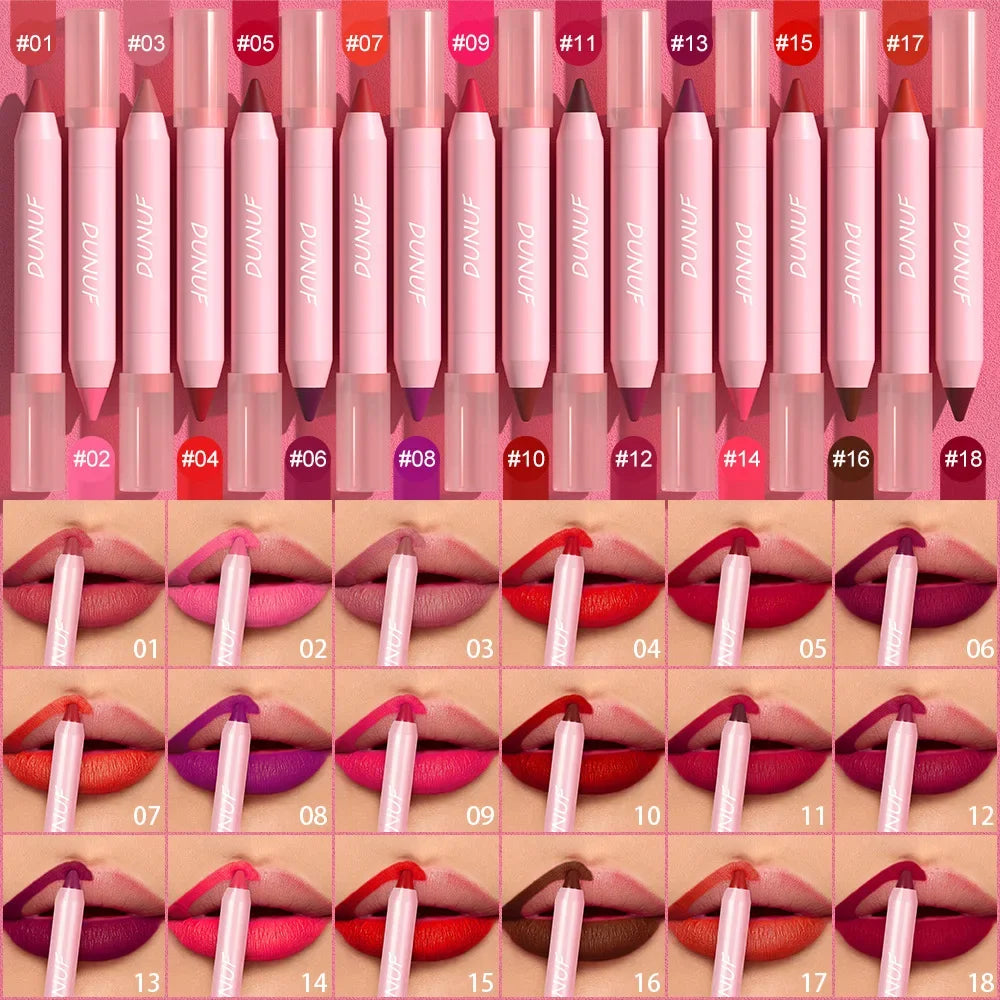 18-Colors Lipstick Pencil Waterproof Sexy Red Matte Contour Tint Lipstick Lasting Non-stick Cup Lipliner Pen Lip Makeup Cosmetic