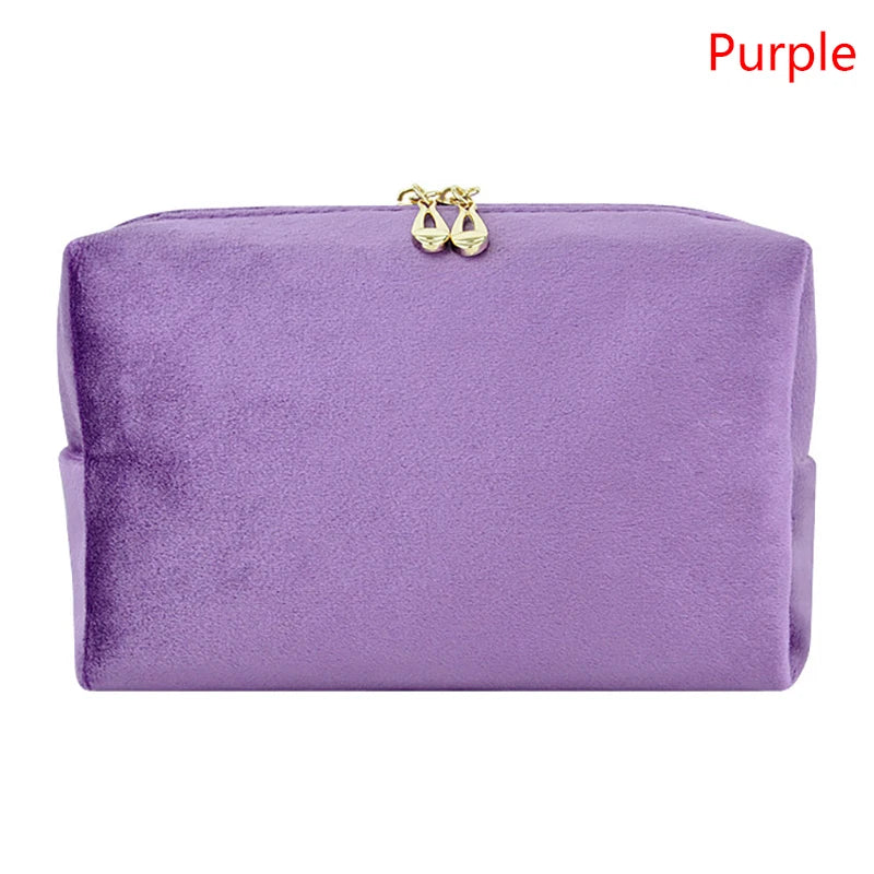 1 Pc Velvet Women Cosmetic Bag Travel Large Makeup Bag Solid Color Zipper Lipstick Storage Bags Female Make Up Organizer Pouch