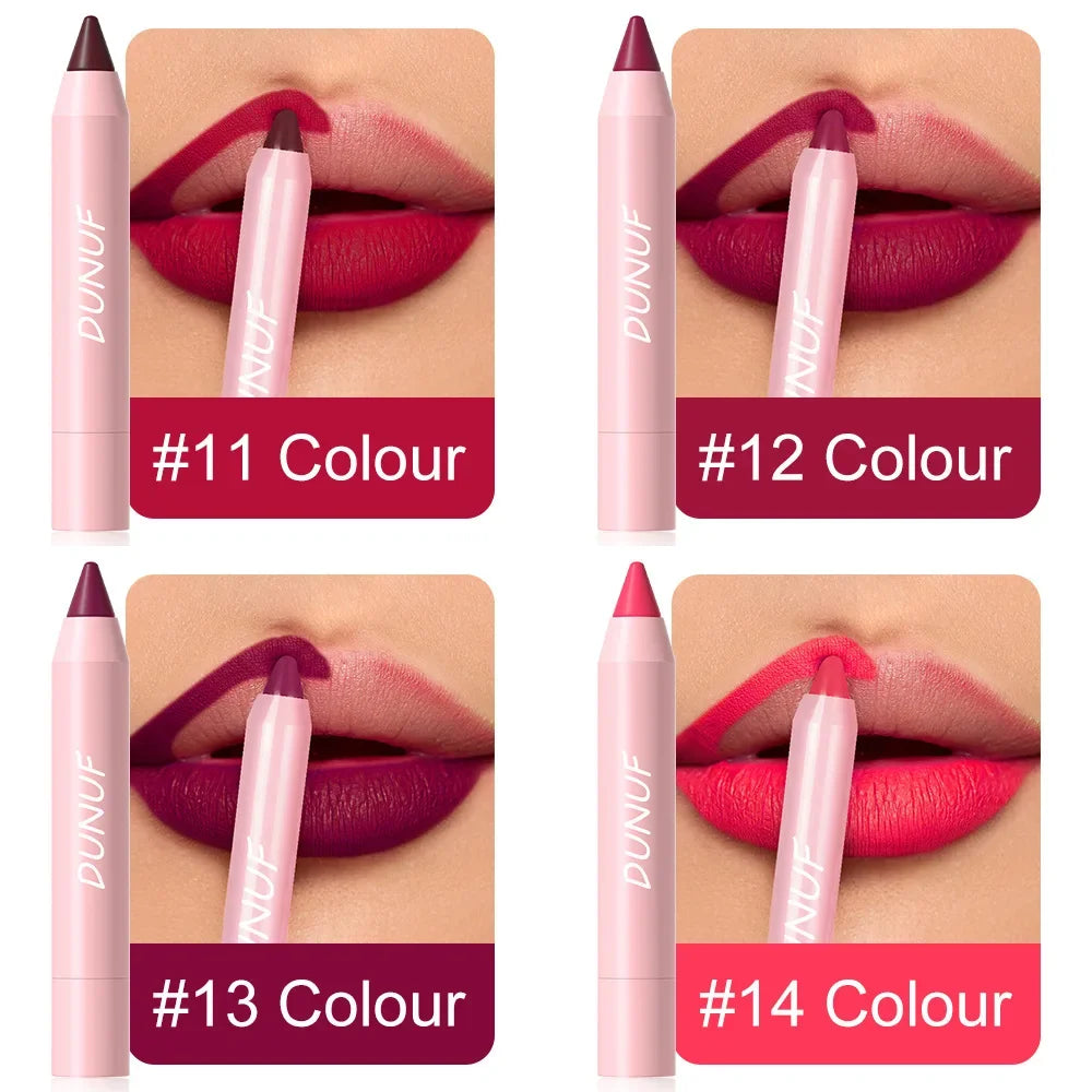 18-Colors Lipstick Pencil Waterproof Sexy Red Matte Contour Tint Lipstick Lasting Non-stick Cup Lipliner Pen Lip Makeup Cosmetic