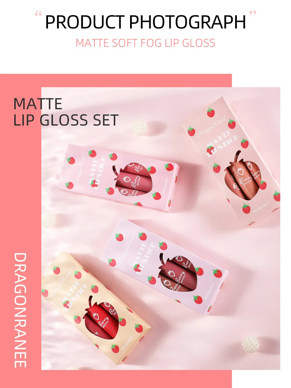 3 stücke Erdbeere Lip Glaze Set Samt Matte Flüssigen Lippenstift Lippenstift