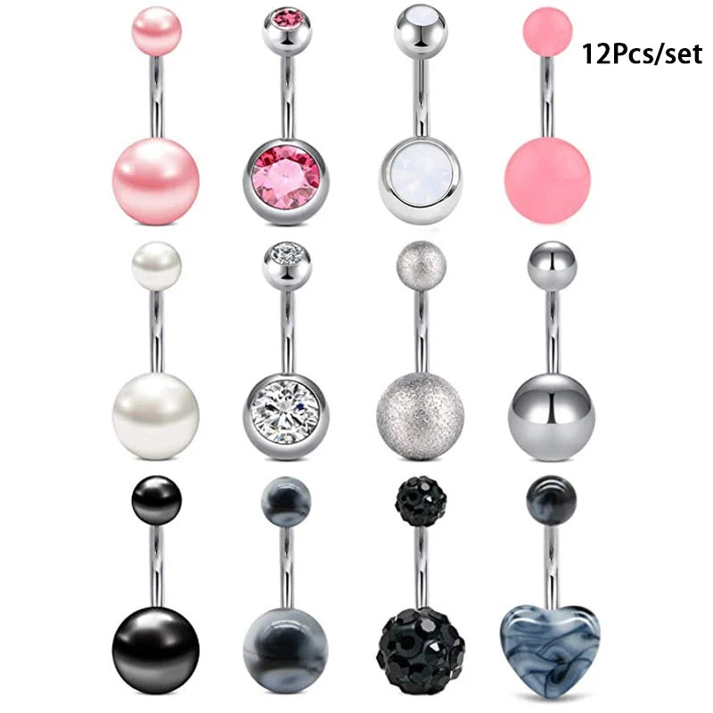 5-12pc/Set Cute Dangle Belly Ring Pack 14G Navel Piercing Bulk Sexy Belly Ring Set Belly Button Ring Lot Pircing Ombligo Jewelry