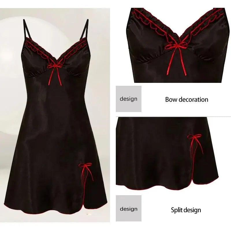 Sommer Neue Damen Hosenträger Spitze Sexy V-Ausschnitt Spitze Spitze Spitze Saum Leicht Geschlitzt Damen Sexy Kleid Pyjamas