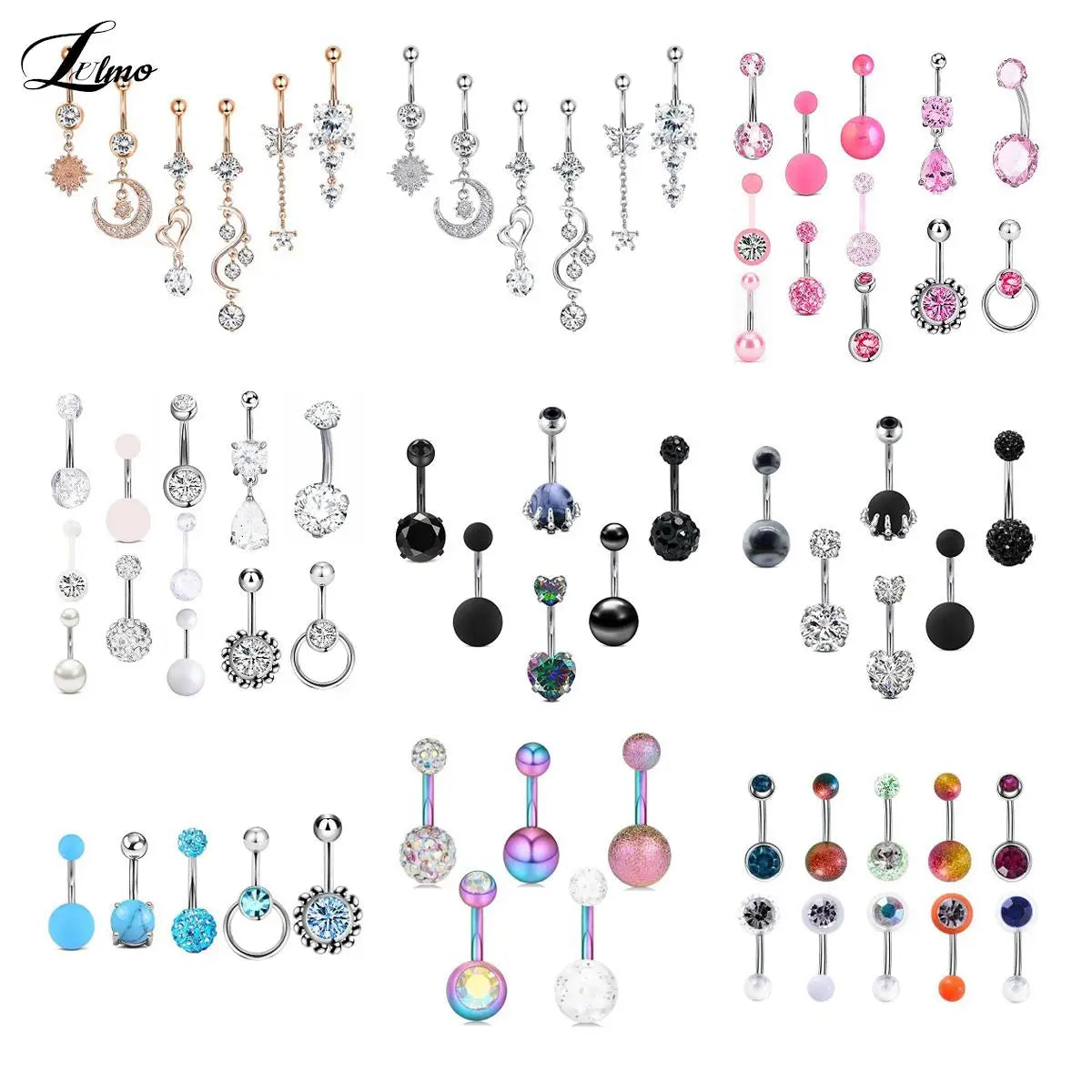 5-12pc/Set Cute Dangle Belly Ring Pack 14G Navel Piercing Bulk Sexy Belly Ring Set Belly Button Ring Lot Pircing Ombligo Jewelry