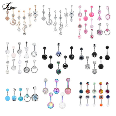 5-12pc/Set Cute Dangle Belly Ring Pack 14G Navel Piercing Bulk Sexy Belly Ring Set Belly Button Ring Lot Pircing Ombligo Jewelry - ActiveLifeTech