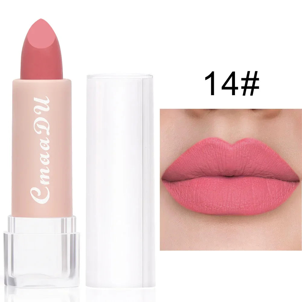 1PC Matte Nude Lippenstift Wasserdicht Langlebig Antihaft-Cup Sexy Rot Rosa Samt Lippenstifte Frauen Make-Up Kosmetik 15 Farben