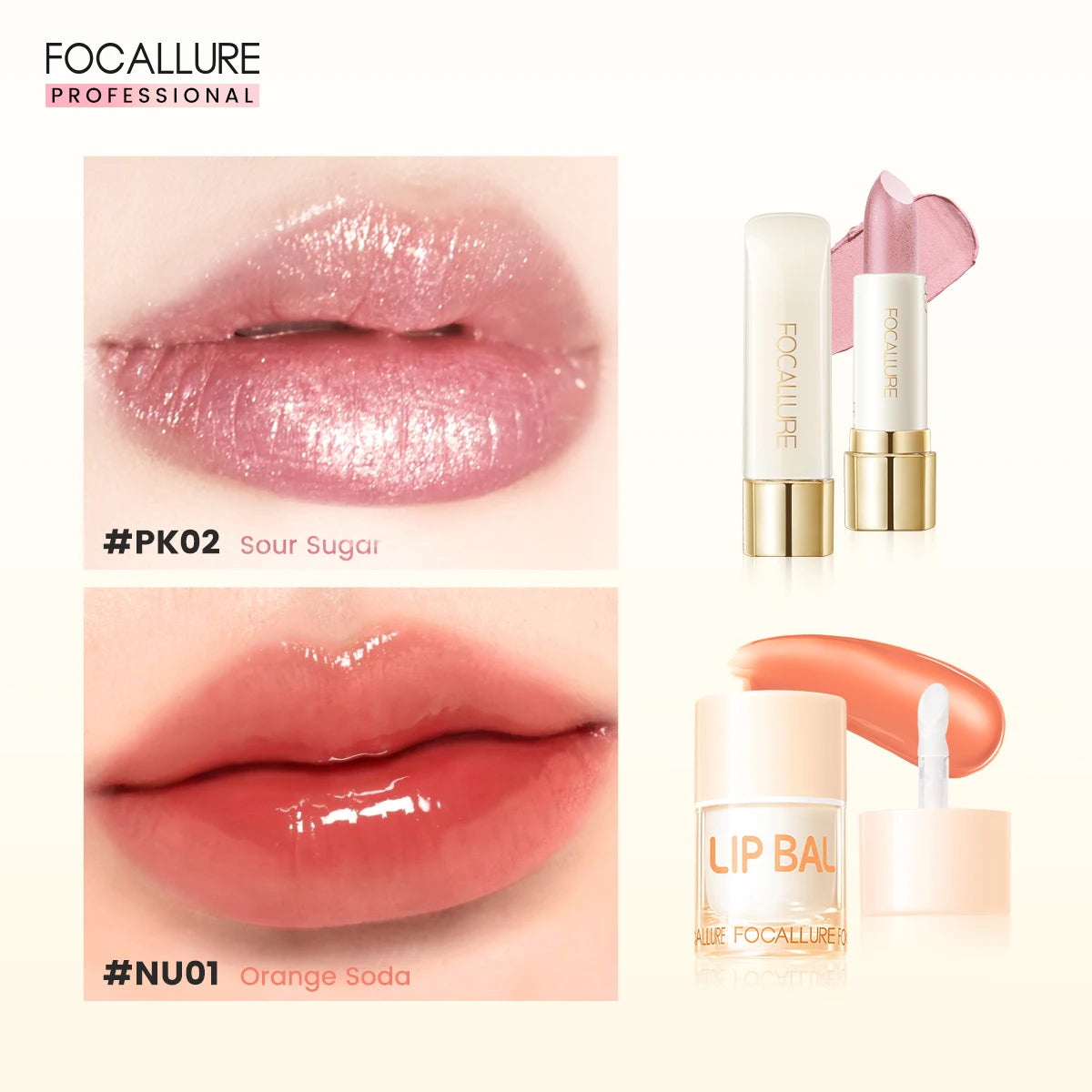 FOCALLURE 2 Stück Lipgloss Diamant-Lippenstift Nicht klebender flüssiger Lippenstift Set Feuchtigkeitsspendende Lip Blam Lippen Make-up Kosmetik