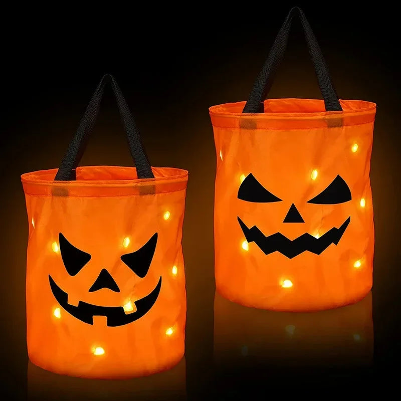 Sac seau citrouille avec lumière LED pour Halloween