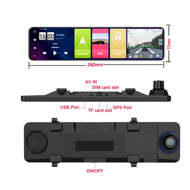 11 zoll Android Auto DVR Touchscreen Rückspiegel Dash Cam 4G hinten Dual Objektiv GPS Kamera Auto Video Recorder Dashboard