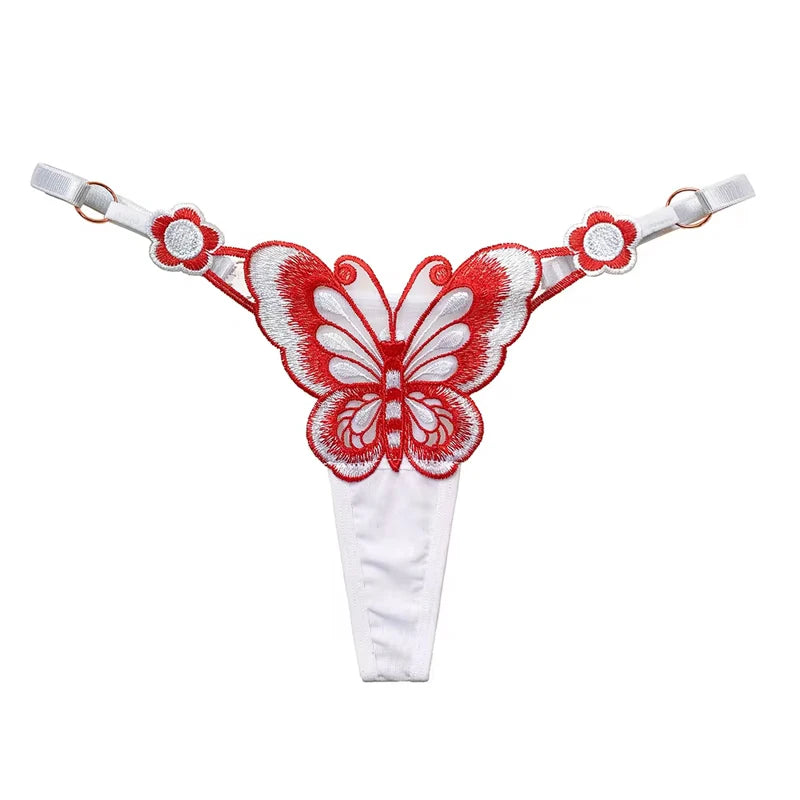 Sexy Spitzen-Tanga für Damen, Schmetterling, niedrige Taille, Höschen, G-Saiten, transparente Netz-Slips, verstellbare Taille, Höschen, Culotte Femme