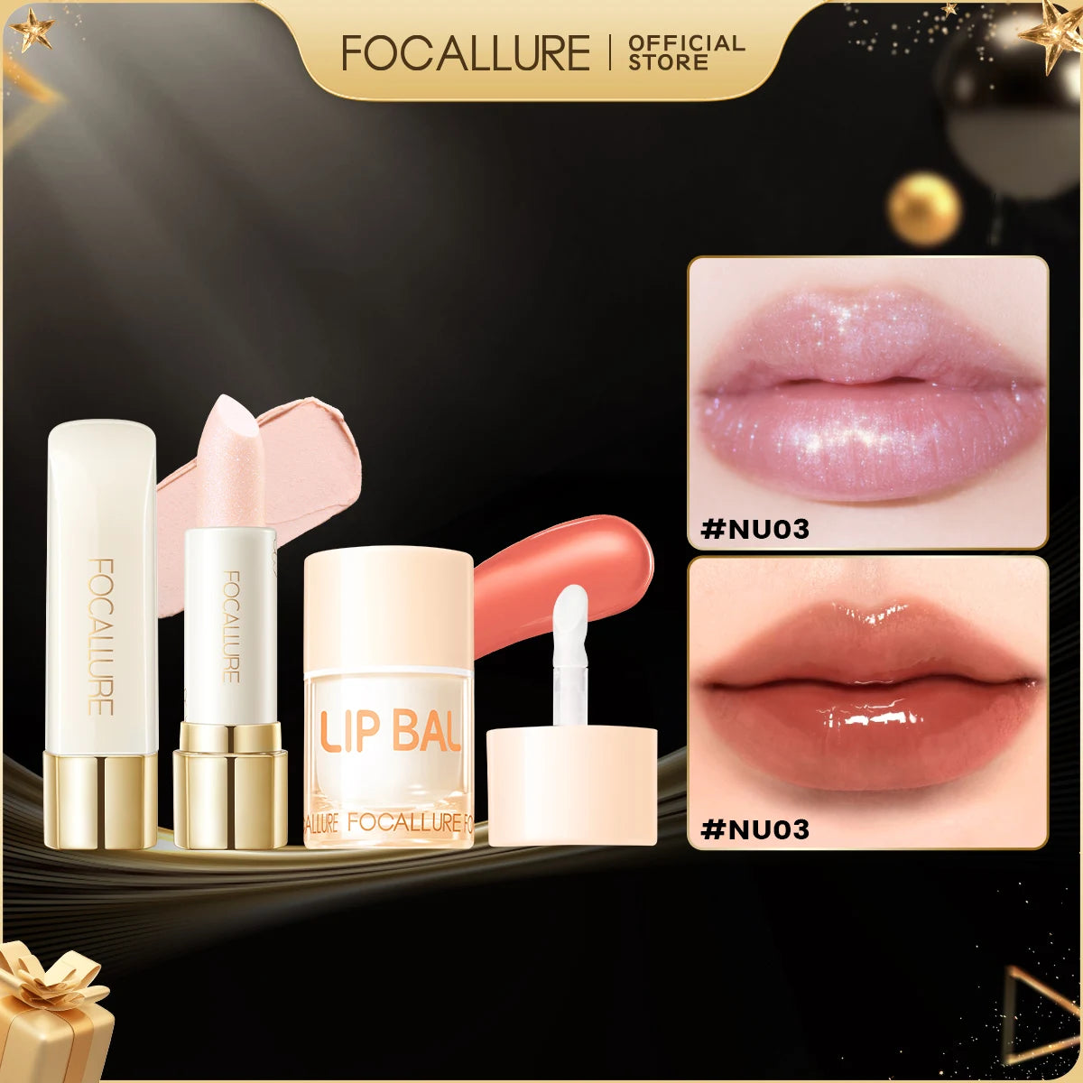 FOCALLURE 2 Stück Lipgloss Diamant-Lippenstift Nicht klebender flüssiger Lippenstift Set Feuchtigkeitsspendende Lip Blam Lippen Make-up Kosmetik