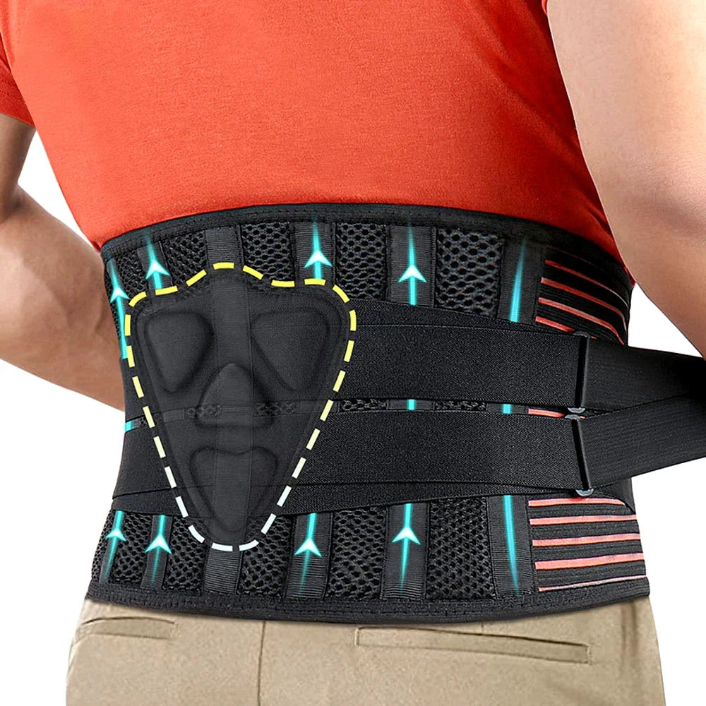 Lower Back Brace with 6 Stays Anti-skid Orthopedic Lumbar Support with Pad Breathable Waist Support Belt for Gym Pain Relief