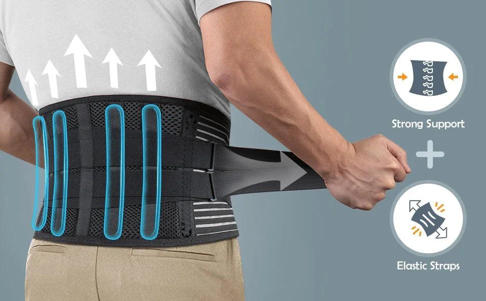 Lower Back Brace with 6 Stays Anti-skid Orthopedic Lumbar Support with Pad Breathable Waist Support Belt for Gym Pain Relief