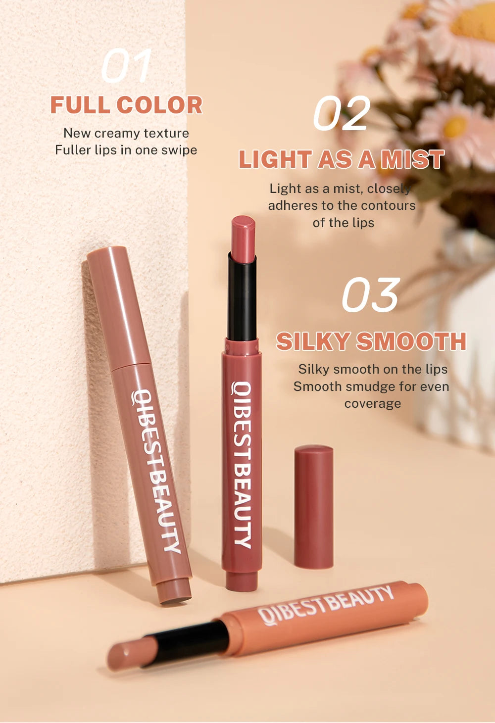 QIBEST Matte Lippenstift Lip Tint Langlebig Samt Lipliner Bleistift Nicht Verblassen Antihaft-Cup Make-Up Lippenstift Lippenbalsam Kosmetik