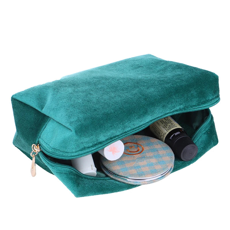 1 Pc Velvet Women Cosmetic Bag Travel Large Makeup Bag Solid Color Zipper Lipstick Storage Bags Female Make Up Organizer Pouch