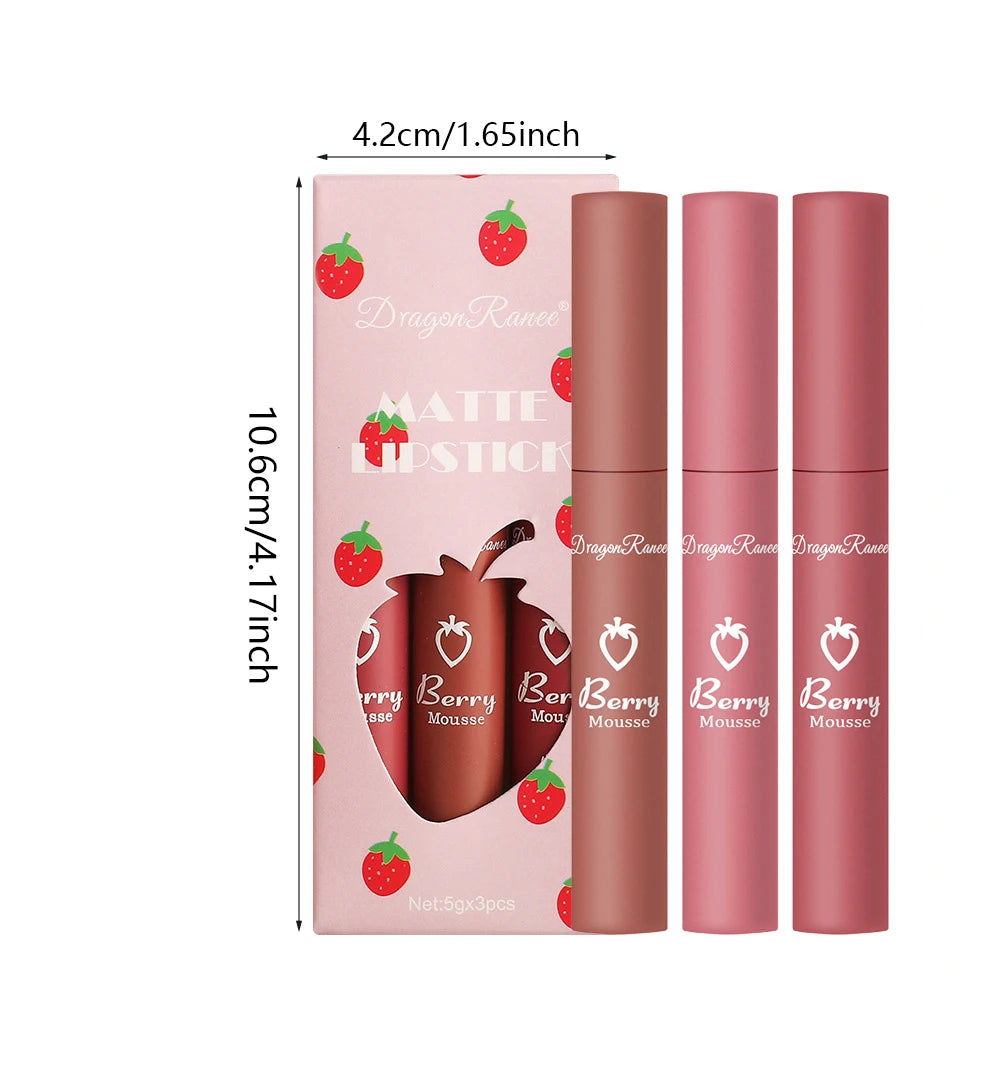 3 stücke Erdbeere Lip Glaze Set Samt Matte Flüssigen Lippenstift Lippenstift