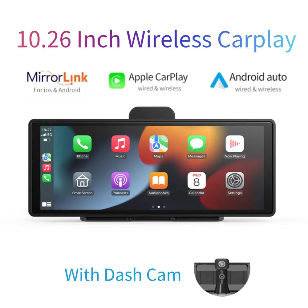 10,26 Zoll Autoradio Multimedia WIFI Video Player Drahtloses Carplay & Android Auto MP5 Player Mit Dash Cam