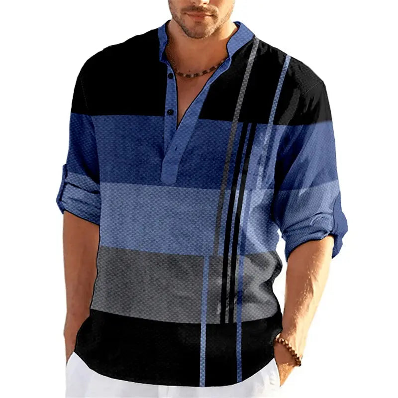 Striped Color Block 3D Print Henley Shirts