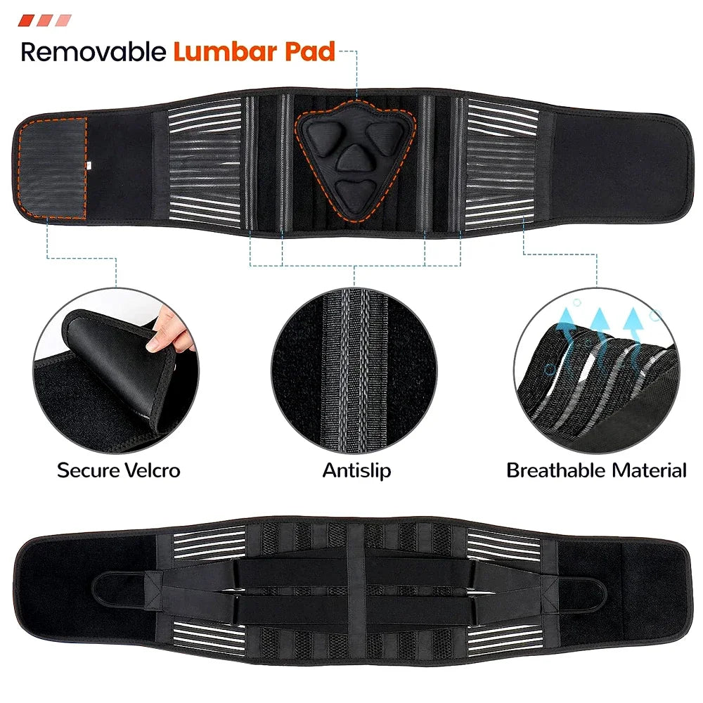 Lower Back Brace with 6 Stays Anti-skid Orthopedic Lumbar Support with Pad Breathable Waist Support Belt for Gym Pain Relief