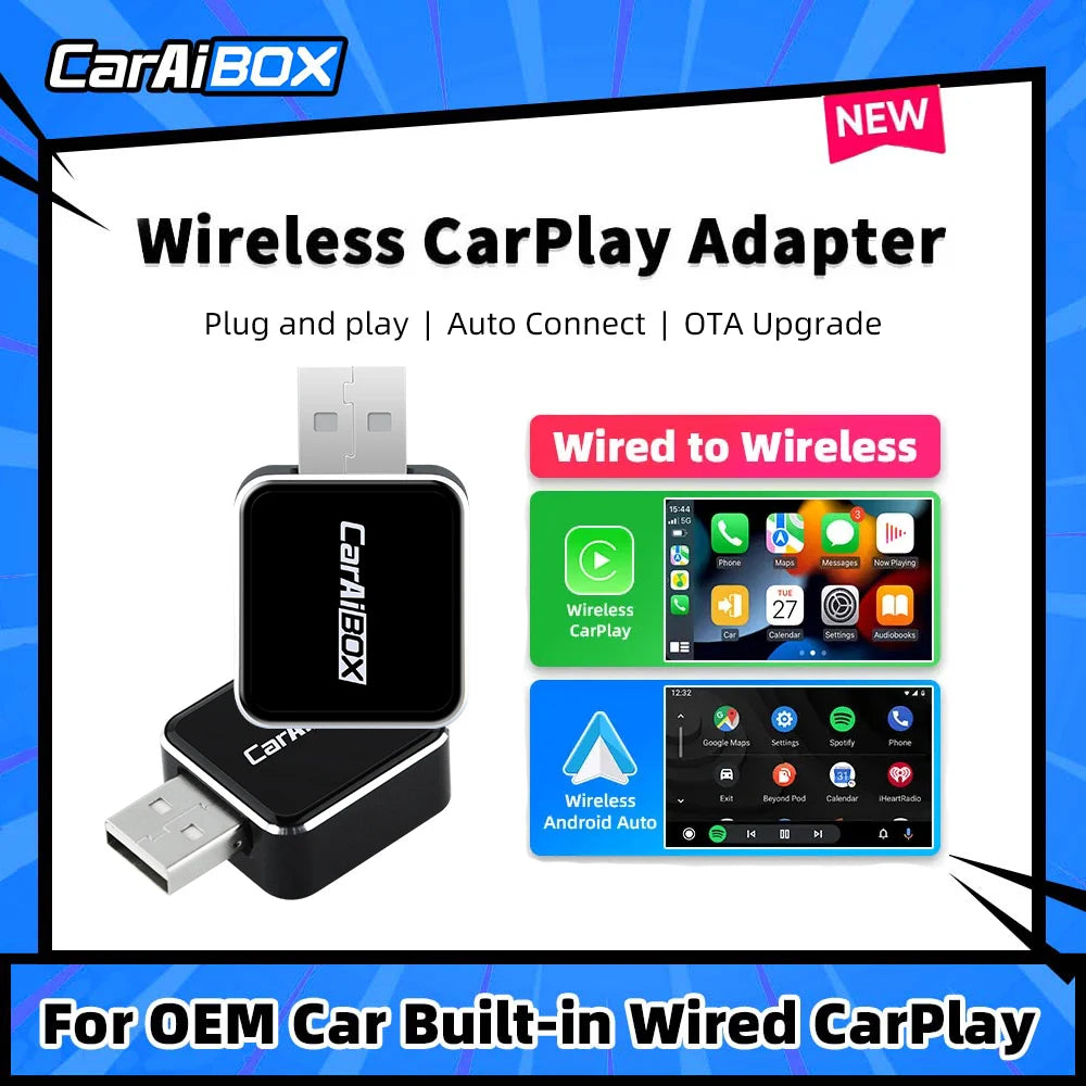 CarAIBOX 2in1 Wireless CarPlay Dongle und Wireless Android Auto Box für Autoradio mit kabelgebundenem CarPlay