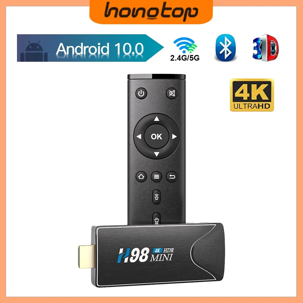 HONGTOP Mini TV Stick H98Mini Android 10 Support 4K HD Video 2.4G/5G WiFi TV Box H.265 Bluetooth Media Player Set Top Box