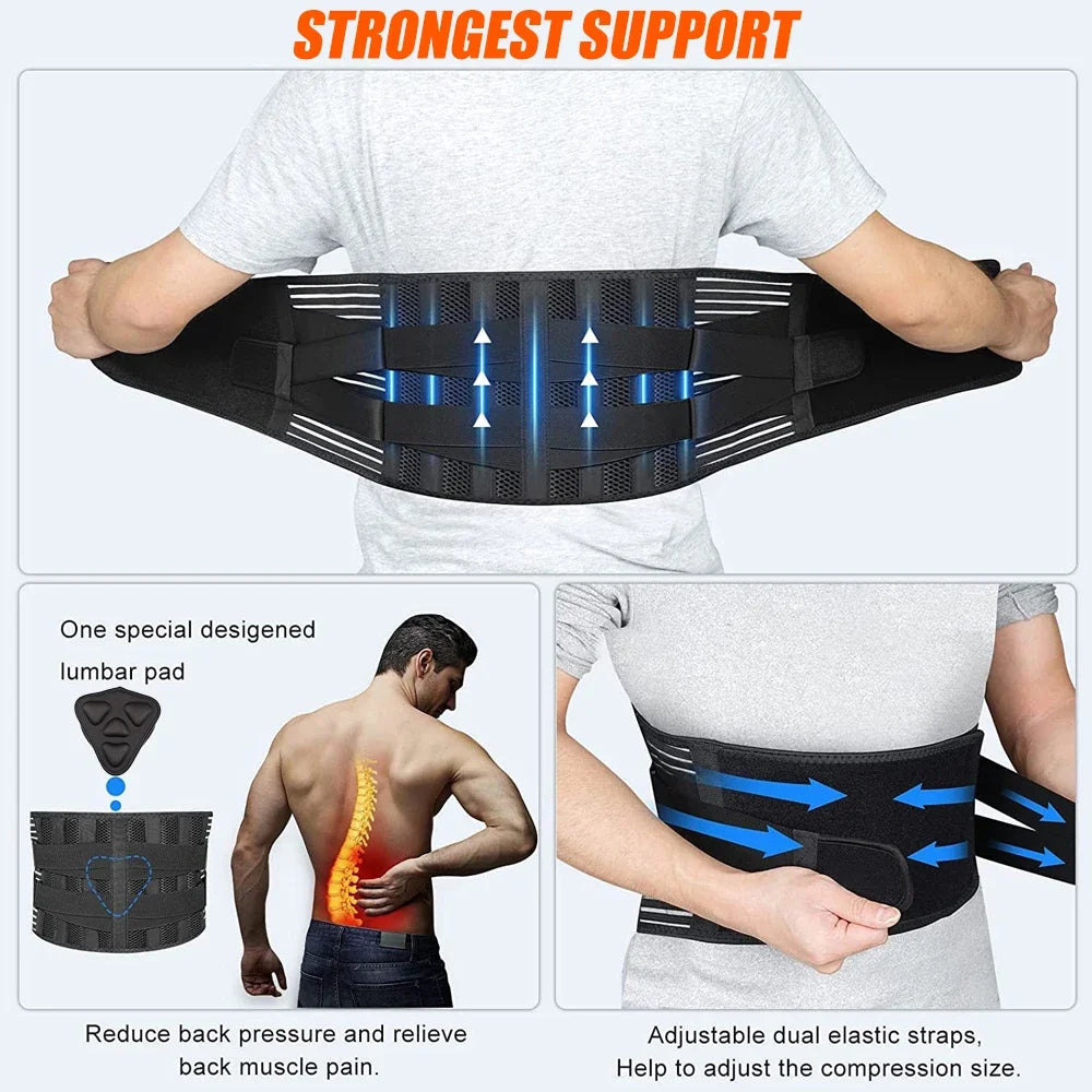 Lower Back Brace with 6 Stays Anti-skid Orthopedic Lumbar Support with Pad Breathable Waist Support Belt for Gym Pain Relief