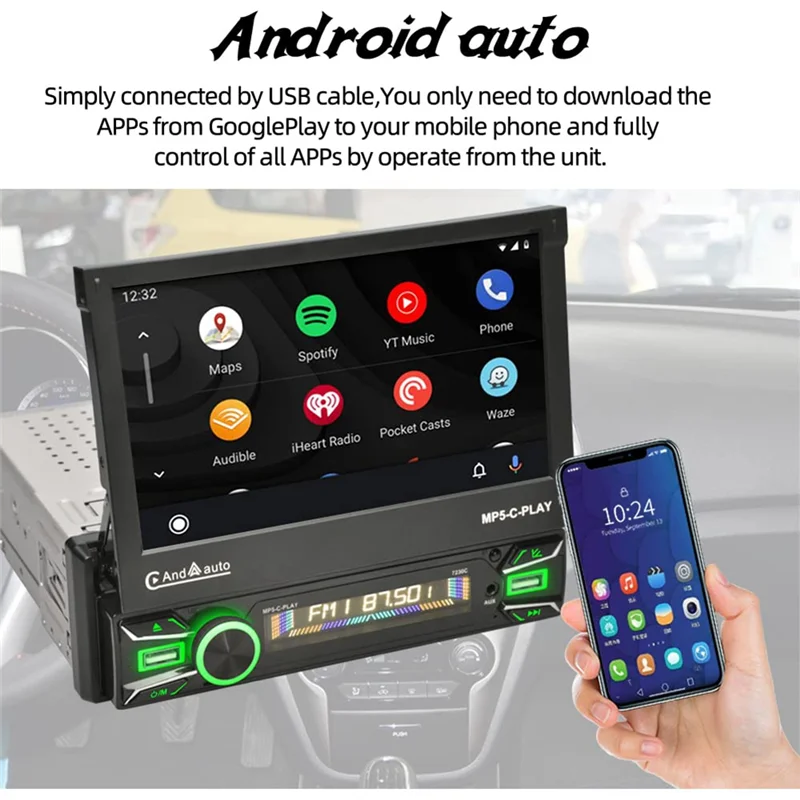 1Din Auto Stereo Drahtlose CarPlay Android Auto 7In Elektrische Flip Out Touchscreen Auto Radio Bluetooth Spiegel Link Kamera