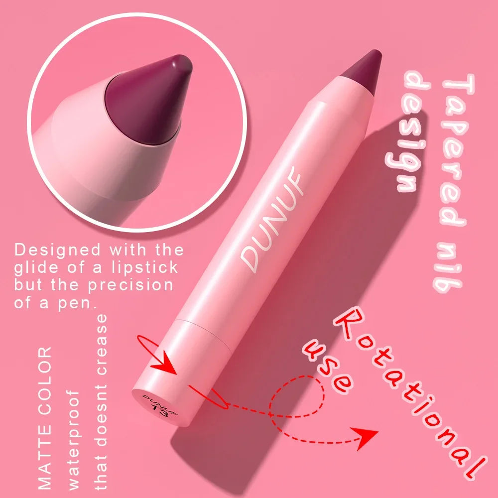 18-Colors Lipstick Pencil Waterproof Sexy Red Matte Contour Tint Lipstick Lasting Non-stick Cup Lipliner Pen Lip Makeup Cosmetic