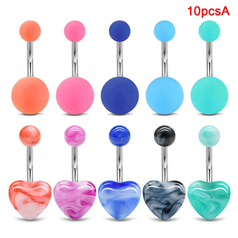 5-12pc/Set Cute Dangle Belly Ring Pack 14G Navel Piercing Bulk Sexy Belly Ring Set Belly Button Ring Lot Pircing Ombligo Jewelry