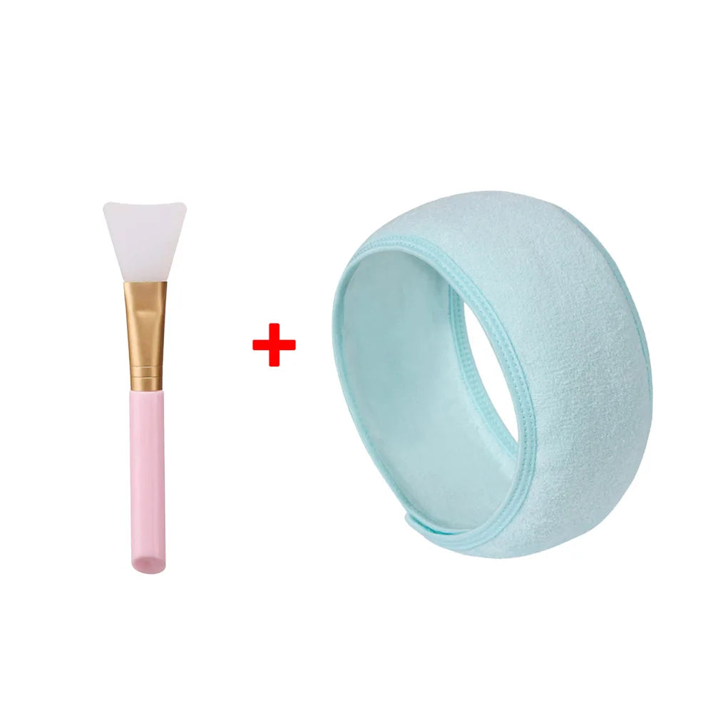 1pc Adjustable Head Band Hairband with 1 Mask Brush Yoga Spa Bath Shower Makeup Wash Face Cosmetic Headband Make Up Accessories