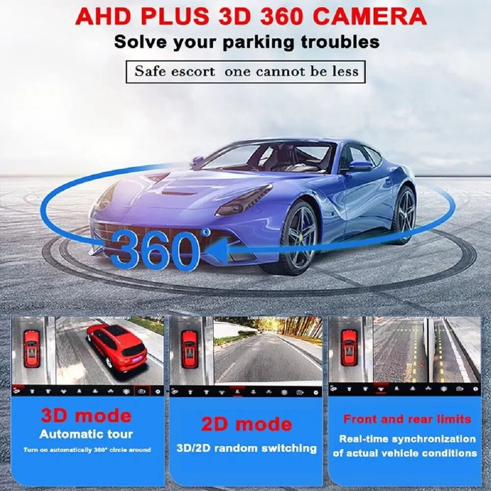 Car 1080P AHD 360 Camera Panoramic Surround View Right+Left+Front+Rear View Camera System for Android Auto Radio Night Vision