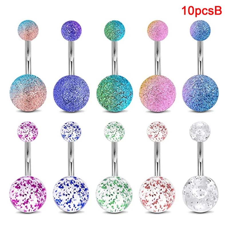 5-12pc/Set Cute Dangle Belly Ring Pack 14G Navel Piercing Bulk Sexy Belly Ring Set Belly Button Ring Lot Pircing Ombligo Jewelry